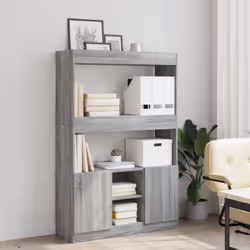 vidaXL Highboard Sideboard Storage Organiser Cabinet Cupboard Engineered Wood - grey sonoma, 92 x 33 x 140 cm - Additional view 4
