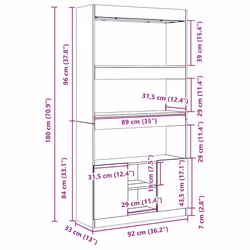 vidaXL Highboard Sideboard Storage Organiser Cabinet Cupboard Engineered Wood - concrete grey, 92 x 33 x 180 cm