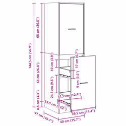 vidaXL Apothecary Cabinet Storage Cabinet Apothecary Cupboard Engineered Wood - 40 x 41 x 144.5 cm
