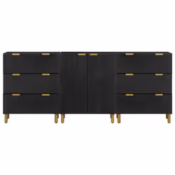 vidaXL Sideboards Storage Cupboard Highboard 3 Piece Black Engineered Wood - Additional view 2