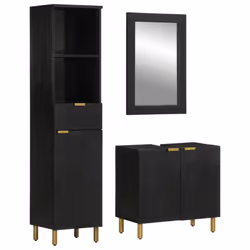 vidaXL Bathroom Furniture Set 3 Piece Cupboard Cabinet Black Engineered Wood