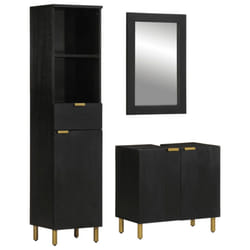 vidaXL Bathroom Furniture Set 3 Piece Cupboard Cabinet Black Engineered Wood