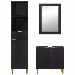 vidaXL Bathroom Furniture Set 3 Piece Cupboard Cabinet Black Engineered Wood