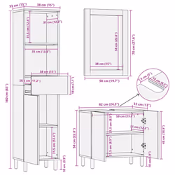 vidaXL Bathroom Furniture Set 3 Piece Cupboard Cabinet Black Engineered Wood