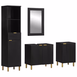 vidaXL Bathroom Furniture Set 4 Piece Cupboard Cabinet Black Engineered Wood