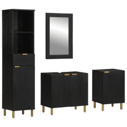 vidaXL Bathroom Furniture Set 4 Piece Cupboard Cabinet Black Engineered Wood