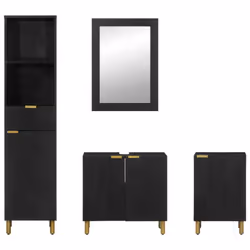 vidaXL Bathroom Furniture Set 4 Piece Cupboard Cabinet Black Engineered Wood