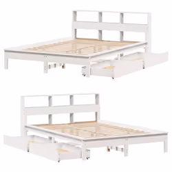 vidaXL Bookcase Bed without Mattress Bed Solid Wood Pine - white, 160 x 200 cm - Additional view 8
