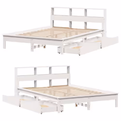 vidaXL Bookcase Bed without Mattress Bed Solid Wood Pine - white, 150 x 200 cm - Additional view 8