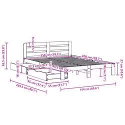 vidaXL Bed Frame without Mattress White 150x200 cm King Size Solid Wood Pine - Additional view 10