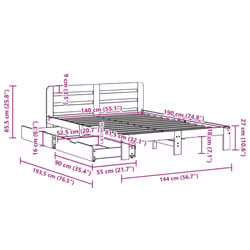 vidaXL Bed Frame without Mattress Bed Base White 140x190 cm Solid Wood Pine - Additional view 10