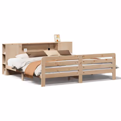 vidaXL Bed Frame without Mattress Bed Base Bedstead White Solid Wood Pine - natural, 200 x 200 cm