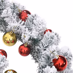 vidaXL Christmas Garland with Baubles & LED Lights Christmas Wreath Green PVC - Additional view 4