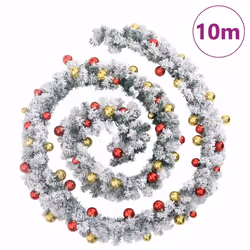 vidaXL Christmas Garland with Baubles & LED Lights Christmas Wreath Green PVC