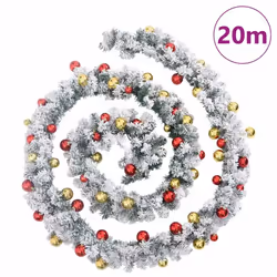 vidaXL Christmas Garland with Baubles & LED Lights Christmas Wreath Green PVC