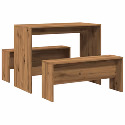 vidaXL Dining Table and Bench Set 3 Piece Dinner Table Set Engineered Wood - oak