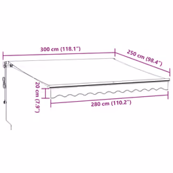 vidaXL Automatic Retractable Awning Patio Canopy Outdoor Awning Folding Arm - anthracite and white, 300 x 250 cm