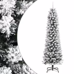 vidaXL Artificial Slim Christmas Tree with Flocked Snow Xmas Tree PVC and PE - without led, 210 cm