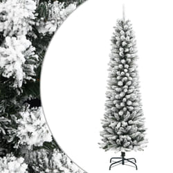 vidaXL Artificial Slim Christmas Tree with Flocked Snow Xmas Tree PVC and PE - without led, 210 cm
