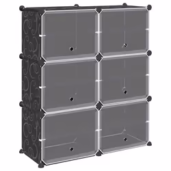 vidaXL Storage Cube Organiser with 9 Cubes and Doors Display Shelf Black PP - 84.5 x 31.5 x 93.5 cm