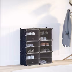 vidaXL Storage Cube Organiser with 9 Cubes and Doors Display Shelf Black PP - 84.5 x 31.5 x 93.5 cm