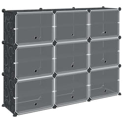 vidaXL Storage Cube Organiser with 9 Cubes and Doors Display Shelf Black PP - 124.5 x 31.5 x 93 cm