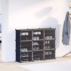 vidaXL Storage Cube Organiser with 9 Cubes and Doors Display Shelf Black PP - 124.5 x 31.5 x 93 cm