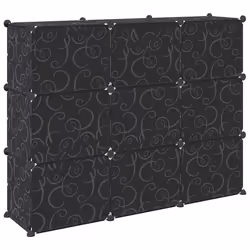 vidaXL Storage Cube Organiser with 9 Cubes and Doors Display Shelf Black PP - 124.5 x 31.5 x 93 cm - Additional view 6