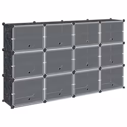 vidaXL Storage Cube Organiser with 9 Cubes and Doors Display Shelf Black PP - 165.5 x 31.5 x 93.5 cm