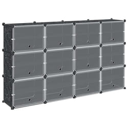 vidaXL Storage Cube Organiser with 9 Cubes and Doors Display Shelf Black PP - 165.5 x 31.5 x 93.5 cm