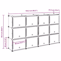 vidaXL Storage Cube Organiser with 9 Cubes and Doors Display Shelf Black PP - 165.5 x 31.5 x 93.5 cm