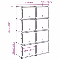 vidaXL Storage Cube Organiser with 9 Cubes and Doors Display Shelf Black PP - 84 x 31.5 x 123.5 cm