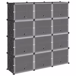 vidaXL Storage Cube Organiser with 9 Cubes and Doors Display Shelf Black PP - 124.5 x 31.5 x 123.5 cm