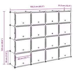 vidaXL Storage Cube Organiser with 9 Cubes and Doors Display Shelf Black PP - 165.5 x 31.5 x 123 cm