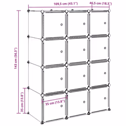 vidaXL Storage Cube Organiser with 12 Cubes and Hanging Rods PP