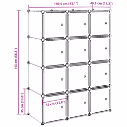 vidaXL Storage Cube Organiser with 12 Cubes and Hanging Rods PP