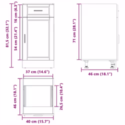 vidaXL Oven CabinetÂ Kitchen Cabinet Oven Unit Oven Base Unit Engineered Wood - concrete grey, 1 pcs - Additional view 3