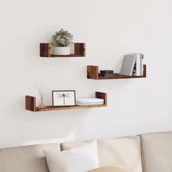 vidaXL Wall Display Shelf Floating Rack Hanging Shelf Engineered Wood 3 pcs - old wood, 60 x 15 x 10 cm - Additional view 2
