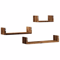 vidaXL Wall Display Shelf Floating Rack Hanging Shelf Engineered Wood 3 pcs - old wood, 60 x 15 x 10 cm - Additional view 5