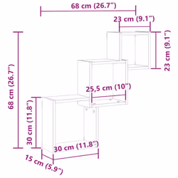 vidaXL Wall Cube Shelves Storage Floating Shelves Old Wood Engineered Wood - Additional view 9