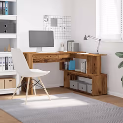 vidaXL Corner Desk Writing Rotable Table Engineered Wood Desk Multi Colours - old wood - Additional view 2