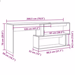 vidaXL Corner Desk Writing Rotable Table Engineered Wood Desk Multi Colours - old wood - Additional view 3