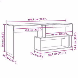 vidaXL Corner Desk Writing Rotable Table Engineered Wood Desk Multi Colours - artisan oak - Additional view 8
