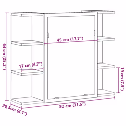vidaXL Bathroom Mirror Cabinet Concrete Grey 80x20.5x64 cm Engineered Wood - Additional view 3