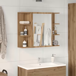 vidaXL Bathroom Mirror Cabinet Storage Cupboard Side Cabinet Engineered Wood - artisan oak