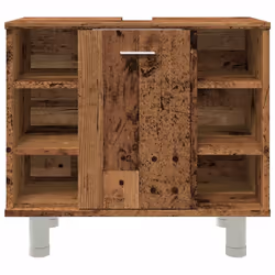 vidaXL Bathroom Cabinet Cupboard Storage Rack Sink Cabinet Engineered Wood - old wood - Additional view 4