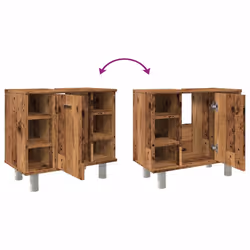 vidaXL Bathroom Cabinet Cupboard Storage Rack Sink Cabinet Engineered Wood - old wood - Additional view 8