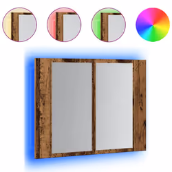 vidaXL LED Bathroom Mirror Cabinet Washroom Mirror Storage Cupboard Organiser - old wood