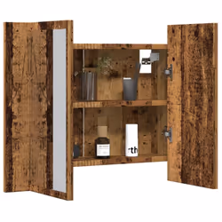 vidaXL LED Bathroom Mirror Cabinet Washroom Mirror Storage Cupboard Organiser - old wood - Additional view 4