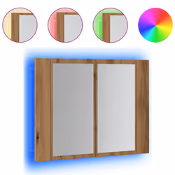 vidaXL LED Bathroom Mirror Cabinet Washroom Mirror Storage Cupboard Organiser - artisan oak